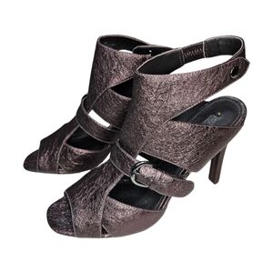Caressa Women's SIZE 8.5 Formal Leather Ankle Strap Heels in Metallic Copper